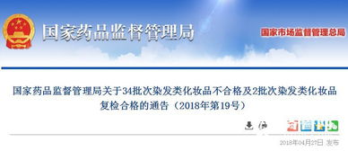 國家藥監(jiān)局通報 34批次染發(fā)類化妝品不合格，涉及貿(mào)易代理問題